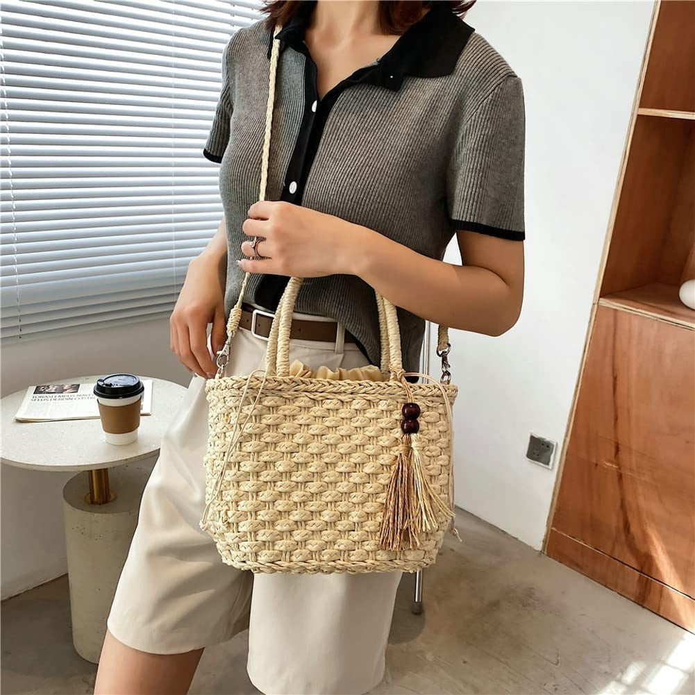 Kukuzhu Handwoven Straw Bag for Women Lightweight Shopping Tote Handbag Purse Boho Bag