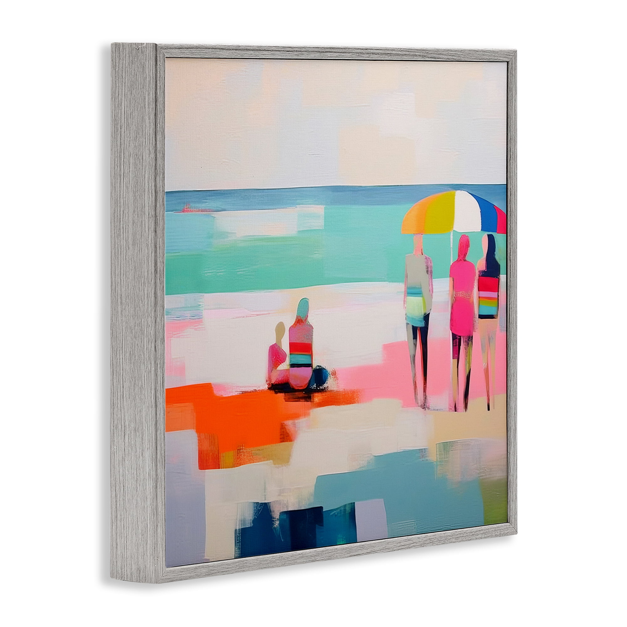 Stupell Industries People on Beach Abstract Novelty Painting Gray Framed Art Print Wall Art, 17 x 17