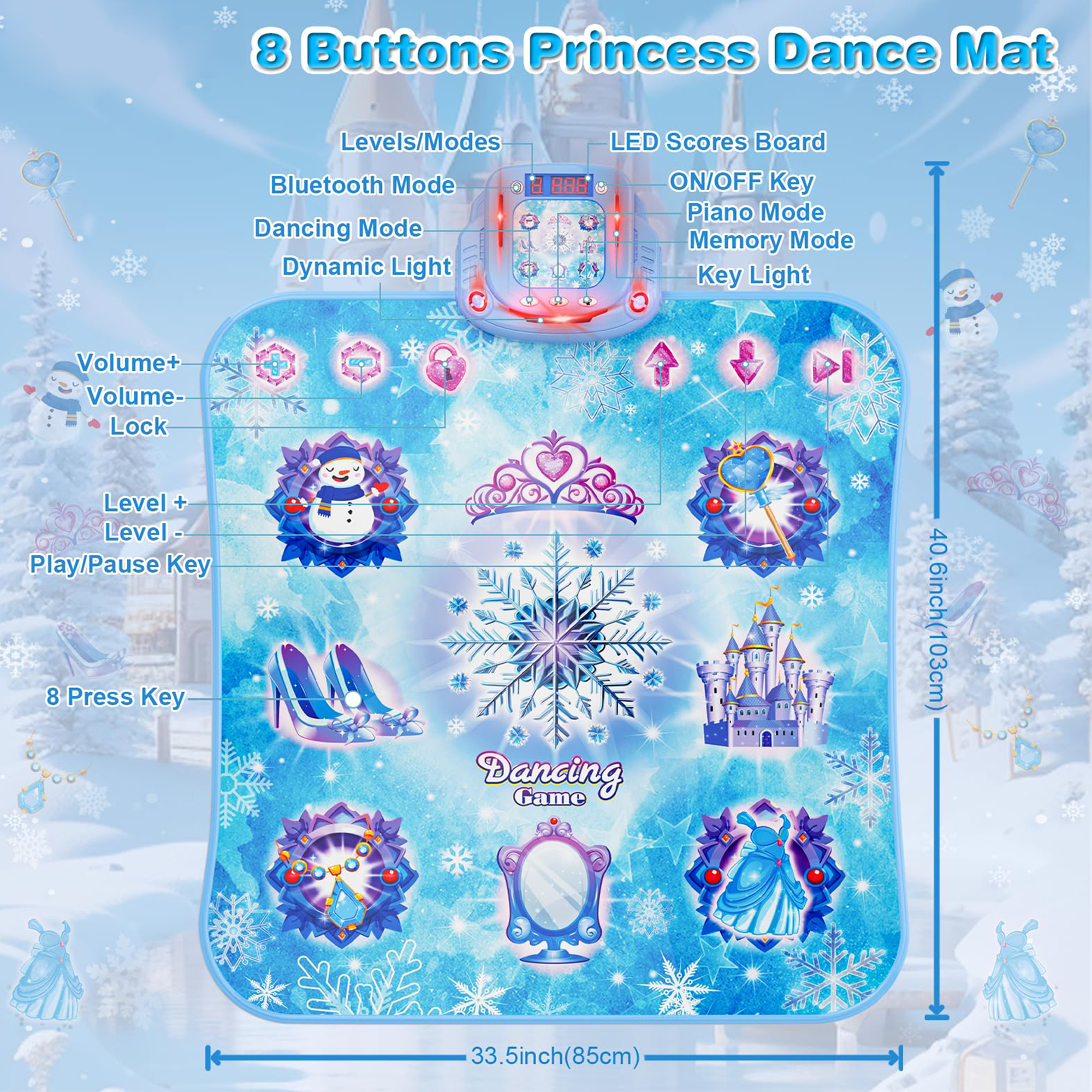 Richgv Kids Dance Mat, Girl Toy Light up Dance Pad with Bluetooth, Music Dance Game Toy Gift for 3-12 Year Old Girls