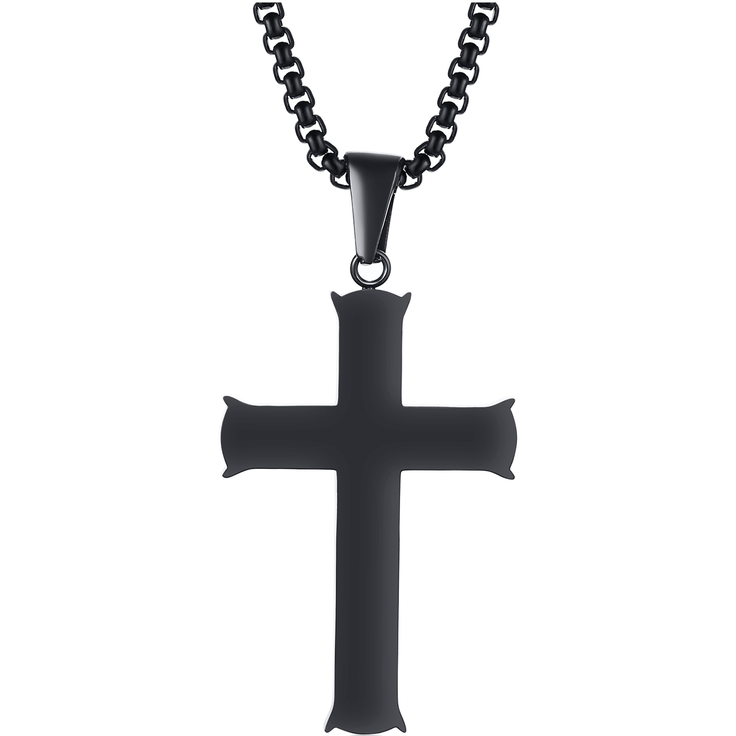 Men's Stainless Steel Black Cross Pendant Necklace
