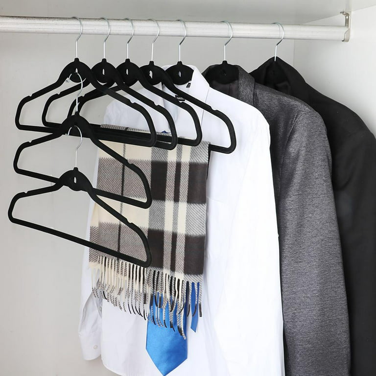 Easyfashion Non Slip Velvet Clothing Hangers, 100 Pack, Black, Size: 17.72 × 9.29 × 0.2’’/ 45 × 23.6× 0.5 cm (Large×W×Thickness)