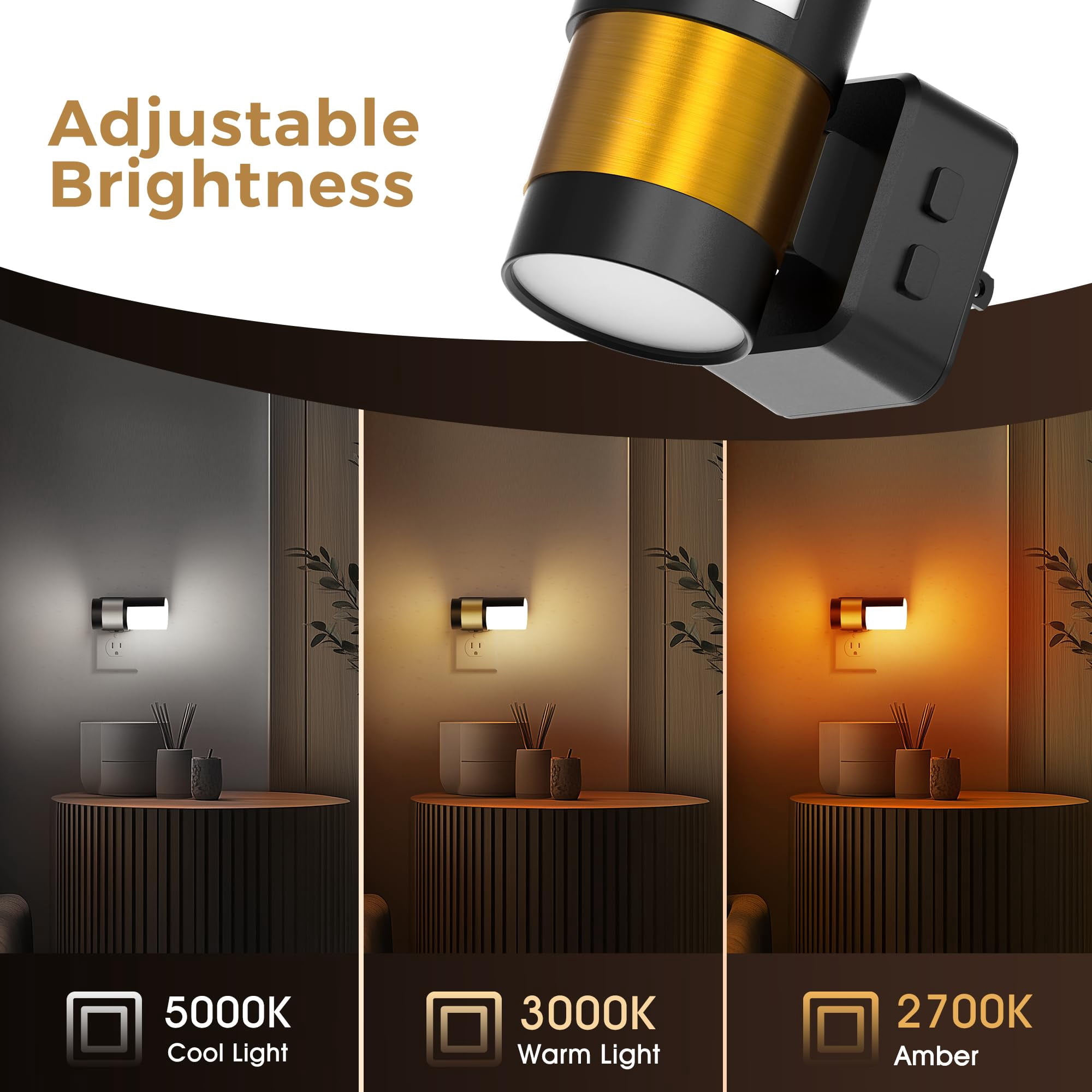 Night Lights Plug Into Wall  In Light Soft White/cool White/amber Dimmable Backlit Nightlight With Sensor 180° Rotatable Nightlights For Hallway 1pack