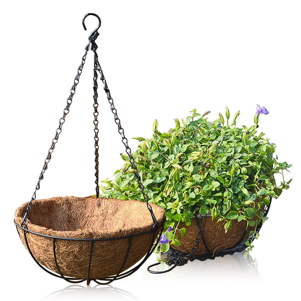 4Pcs Metal Hanging Planter Basket With Liner 14 Inch Round Wire Plant Holder With Chain Porch Decor Flower Pots Hanger Garden (10inch)