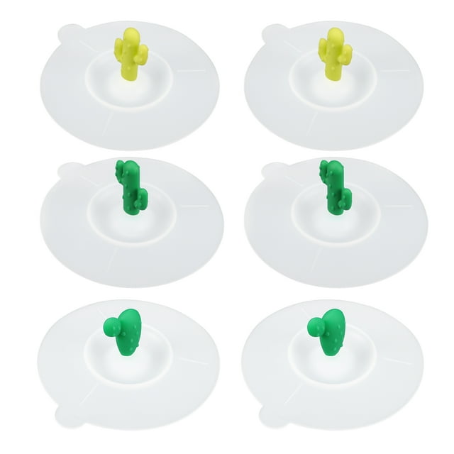 6PCS Round Leak-Proof Silicone Cup Lids Dustproof Cartoon Cactus Suction Sealed Mug Covers (Random Pattern)