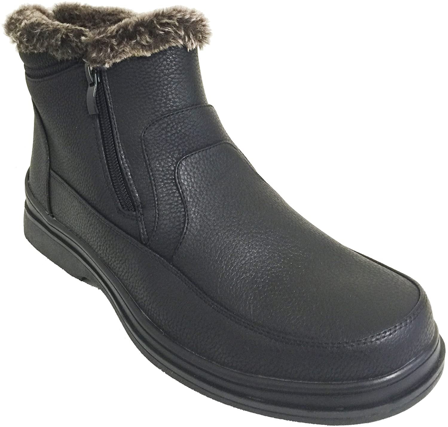 Men's Winter Boots Black Fur Lined Dual Side Zipper Ankle Warm Snow Shoes 7.5-13 