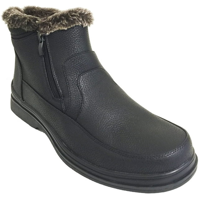 Men's Winter Boots Faux Fur Lined Dual Side Zipper Ankle Snow Comfort Shoes