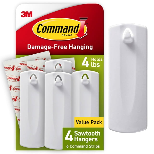 Marco de fotos Hangers Command Sawtooth 4, color blanco con 8 tiras