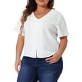 thumbnail image 2 of DARING DIVA Women's Plus V Neck Button Casual Blouse 1X White, 2 of 6