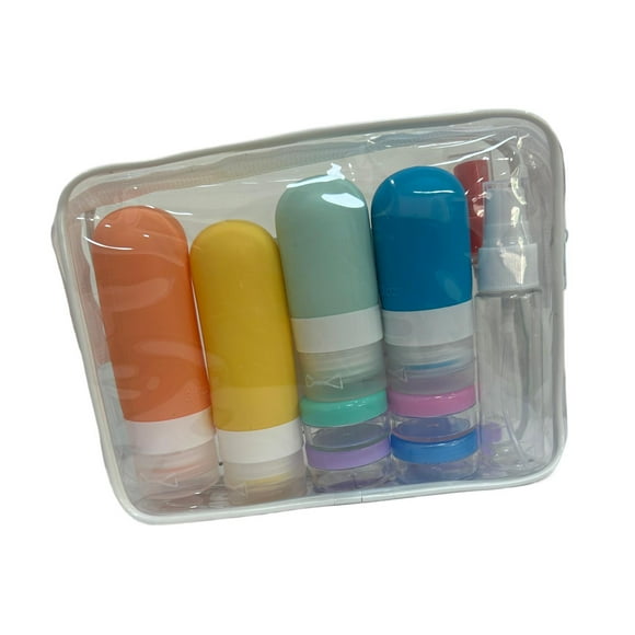 16 botellas de viaje para artículos de tocador con bolsa de almacenamiento, tarros de crema y contenedores de líquidos. Amarillo