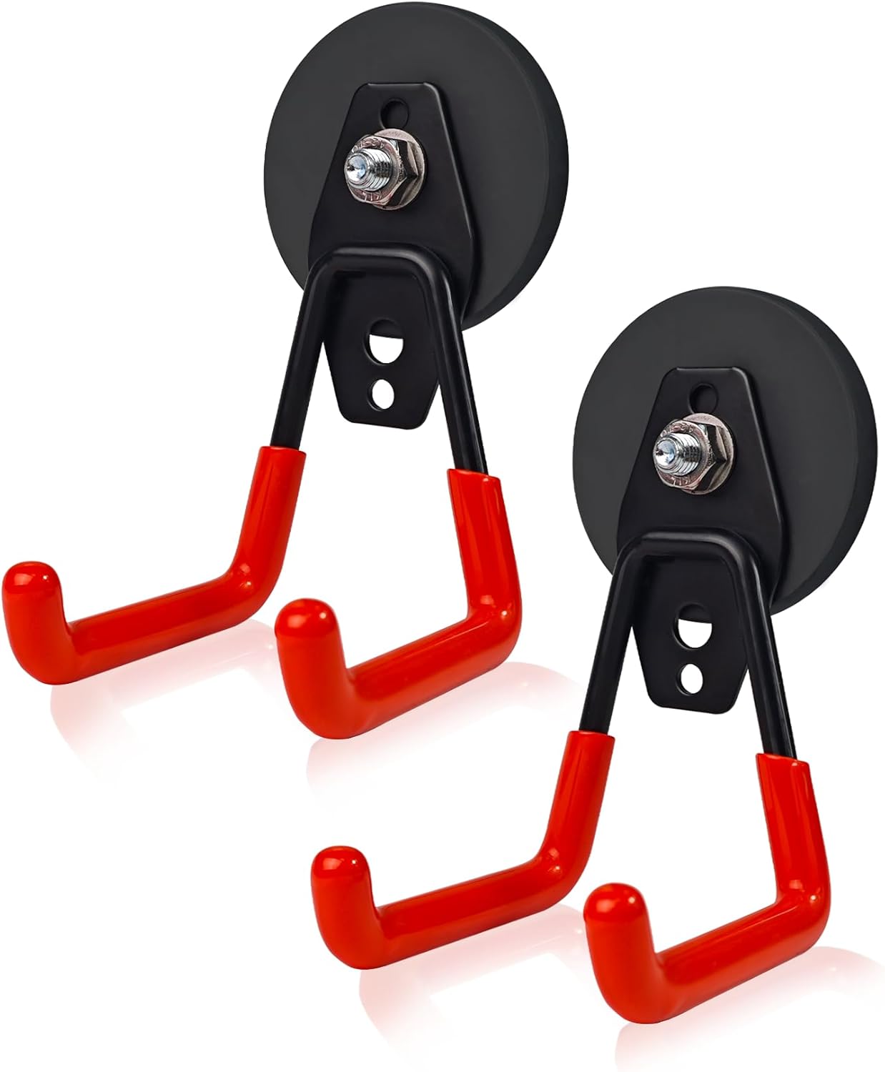 RGHJAR-Heavy Duty Magnetic Hooks – Strong Storage Utility Magnet Hook with Anti-Slip Rubber Coating for Power Tools, Garden Equipment, Pegboard, Garage & Workshop Use (Medium Hook - 2 Pack)