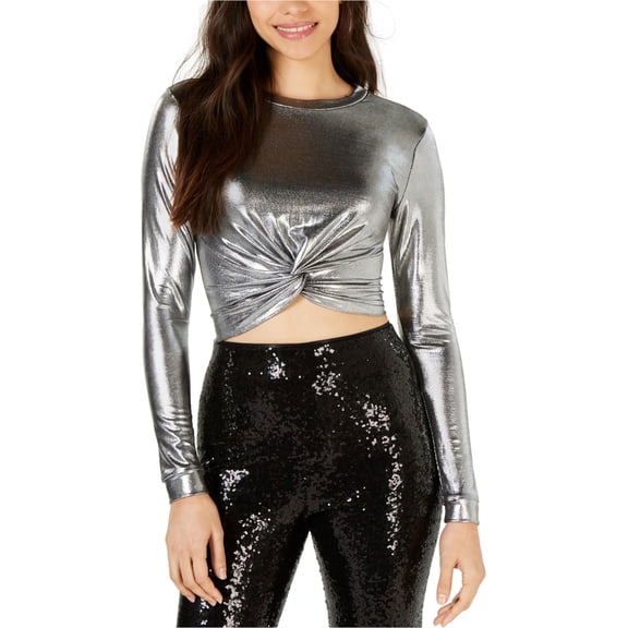 Leyden Womens Sharona Twist Crop Top Blouse, Metallic, X-Large