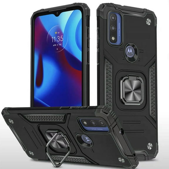 For Motorola Moto G Pure Armor Hybrid with Ring Holder Kickstand Shockproof Heavy-Duty Rugged Dual Layer Hard PC   TPU Cover ,Xpm Phone Case [ Black ]