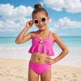 thumbnail image 2 of YDFCWXW Girl's 2 Piece Padded Bathing Suit Wireless Starfish Ruffle Swimsuit Spaghetti Strap Vacation Beachwear Set (Hot Pink, 5-6 Years), 2 of 6