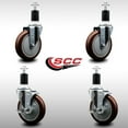 thumbnail image 2 of 5 Inch SS Maroon Poly Wheel Swivel 1-1/2 Inch Expanding Stem Caster Set 2 Brakes, 2 of 2