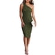 thumbnail image 1 of Vestido PRETTYGARDEN Bodycon Fruncido de Un Hombro Verde Militar XL, 1 of 7