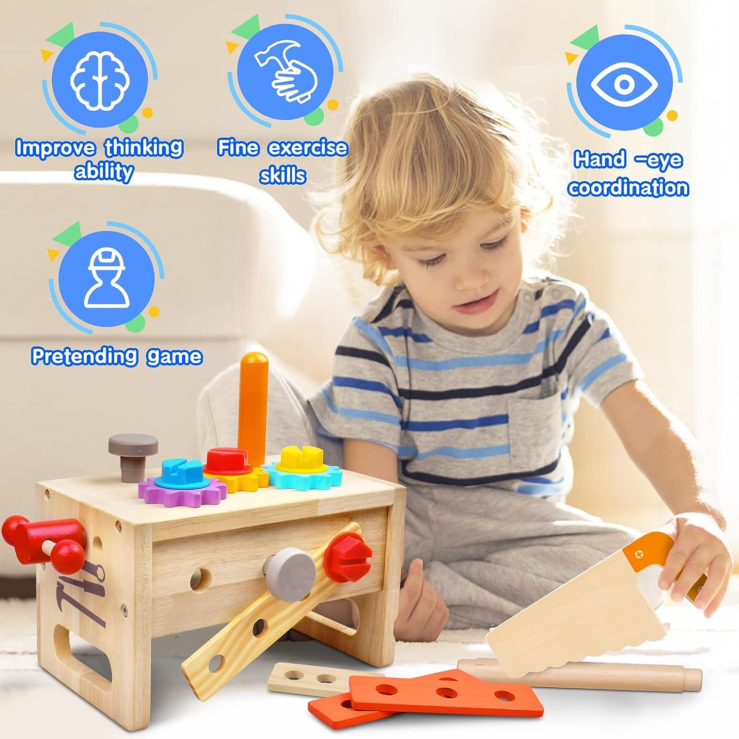 WQFSTORE Kids Wooden Tool Set - 29 Pieces with Workbench photo 2