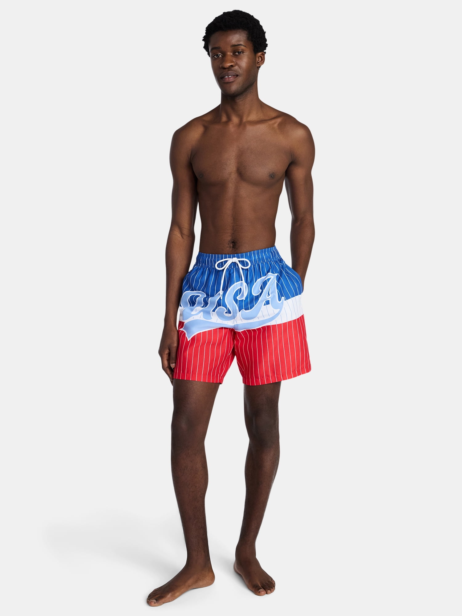 Fourth of July Men's & Big Men's Americana Swim Trunks from Way to Celebrate, 7" Inseam, Sizes S-3XL