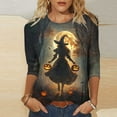 thumbnail image 2 of Brnmxoke Halloween Witch Shirts for Women Plus Size Fall 3/4 Sleeve Crew Neck Graphic Tees Shirt Holiday Party Tops Blouses Multicolor,M, 2 of 4