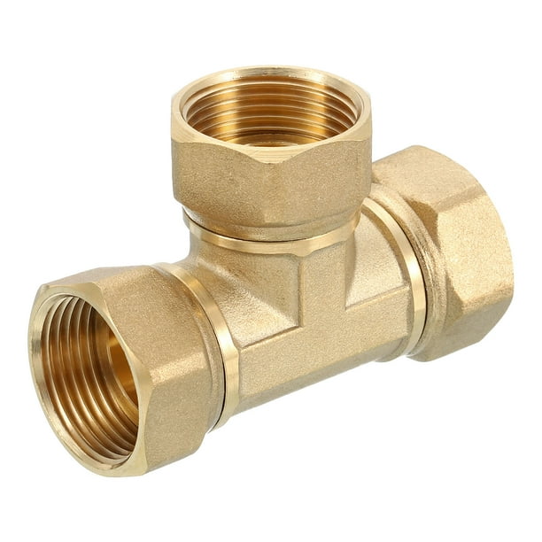 Conector de tubería en T de latón, conector en T de 3 vías de 3/4", Hembra x Hembra x Hembra