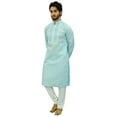 thumbnail image 3 of Atasi Men's Designer Blue Kurta Pyjama Set Long Cotton Punjabi Shirt-Small, 3 of 6
