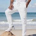 thumbnail image 6 of CLOISE Cargo Pants for Men with Pockets Big and Tall Drawstring Mid Waist Straight Leg Long Pants Elastic Waist Solid Baggy Vacation Outfits White XL, 6 of 6