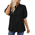 thumbnail image 4 of UVN Summer Blouses for Women Short Sleeve Shirts Ladies Hollow Out Lace Blouse V Neck Dressy Casual Tops, 4 of 9