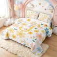 thumbnail image 3 of meiyoeat Floral Letter J Quilt King for Girls, Spring Daisy Groovy King Coverlet Set for Bedroom, Multicolor, 3pcs, 1 Comforter and 2 Pillowcases, 3 of 7