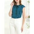 thumbnail image 6 of INSPIRE CHIC Women's Tie Neck Cap Sleeve Button Down Ruffle Summer Shirts M Peacock Blue, 6 of 8