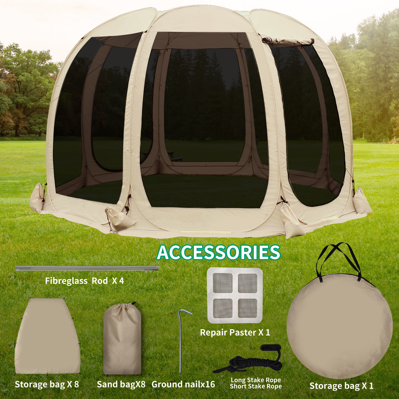 Outsunny 12' x 12' Screen House Room, 8 Person Camping Tent w/ Carry Bag and 4 Mesh Walls for Hiking, Backpacking, and Traveling, Easy Set Up