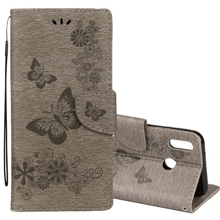 For Huawei P20 Lite Vintage Embossed Floral Butterfly Pattern Horizontal Flip Leather Case with &