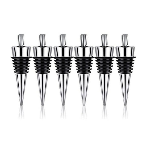 6 Pieces Metal Bottle Stopper Blank Zinc Alloy Wine Bottle Stopper Kit Reusable Wine Saver Corks Bottle Stopper Set,6 Bottle Stopper,Silver & black