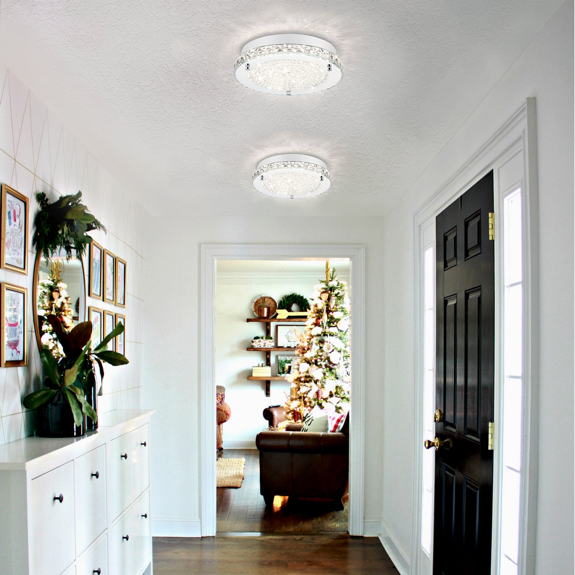 Uznhty LED Ceiling Light Flush Mount 13 Inch Crystal Ceiling Light,Bathroom Ceiling Light Fixtures for Kitchen Porch Living Room Dimmable 4000K