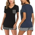 thumbnail image 5 of FANTADOOL Summer Pajamas Striped V-neck Short Sleeve Shorts High-Quality Fabric Comfortable Two-piece Suit Home Service Women suits, 5 of 6