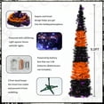 thumbnail image 2 of 5 Foot Black Halloween Christmas Tree with 50 LED Purple Lights - Collapsible Pop Up Purple Spider Sequins Tinsel Artificial Pencil Halloween Scary Decorations Home Fireplace Party Indoor Outdoor, 2 of 7