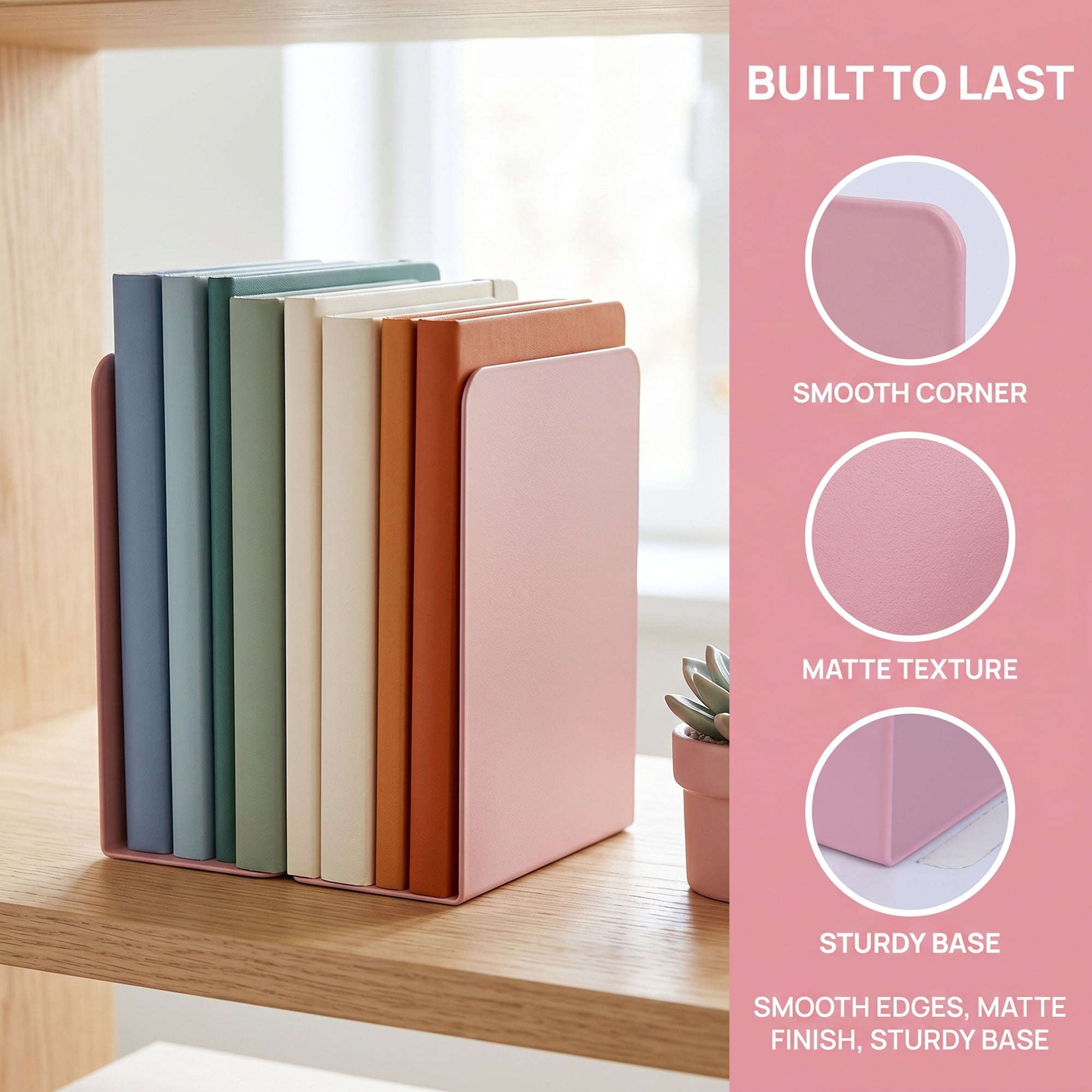 Unique Bargains Expandable L-Shaped Bookends with Compartments Home 2 Pcs Taoyao Pink 5.2"L x 4.1"W x 7.7"H