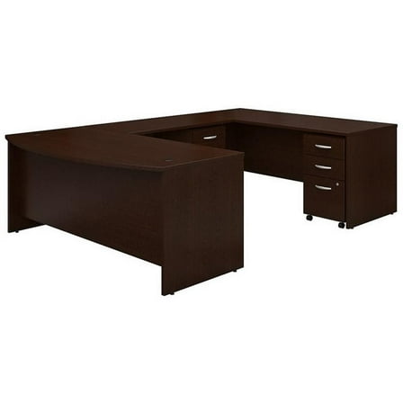 Scranton & Co 72" U Shaped Desk with Pedestal in Mocha Cherry