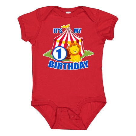 

Inktastic Its My Birthday Circus Tent with Lion 1 Year Old Gift Baby Boy or Baby Girl Bodysuit