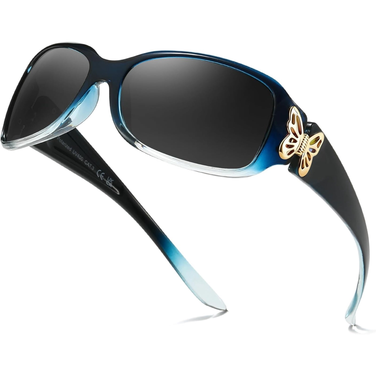 Polarized Sunglasses for Women with Wrap Around Butterfly Design, Trendy Jackie-O Style for UV400 Protection