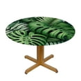 thumbnail image 3 of Nawypu Tablecloths Green Tropical Leaves Black and White Geometric Round Table Cover White, 3 of 7
