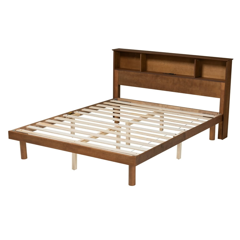 Baxton Studio Lochlan Mid-Century Modern Transitional Walnut Brown Finished Wood Queen Size Platform Bed with Charging Station Baxton Studio Lochlan Mid-Century Modern Transitional Walnut Brown Finished Wood Queen Size Platform Bed with Charging Station
