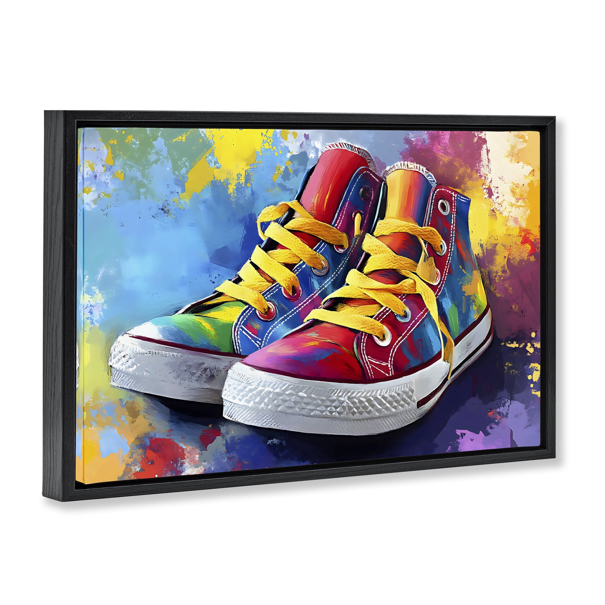 Stupell Industries High Tops with Yellow Laces Black Framed Floater Canvas Wall Art, design by Creative Studio