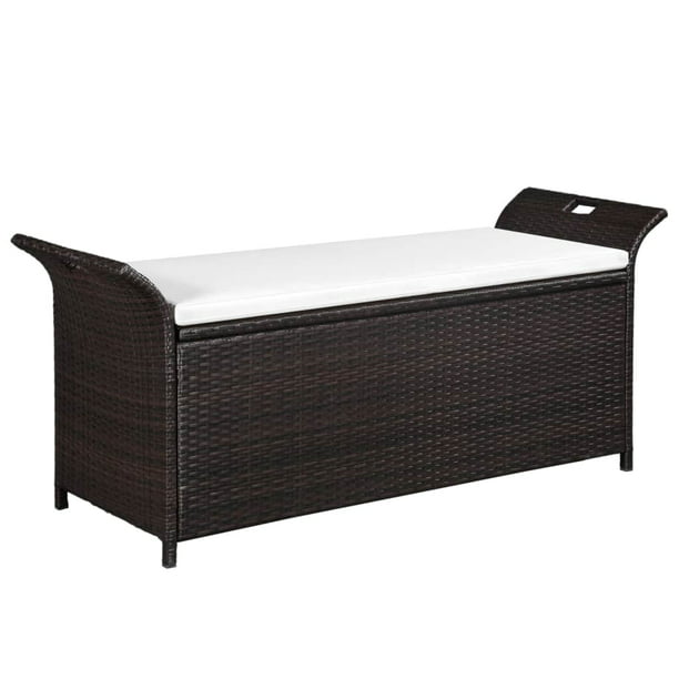 Tbest Outdoor Storage Bench 54, Rattan Outdoor Bench With Cushions