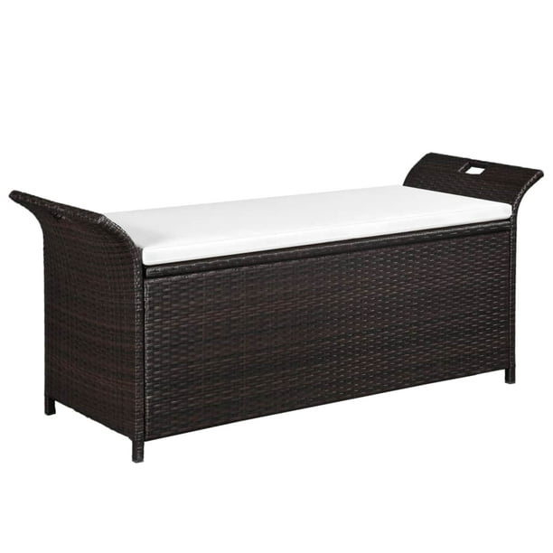 Tbest Outdoor Storage Bench 54 Rattan Style Deck Box Wicker Patio Furniture W Seat Cushion Com Tbest Outdoor Storage Bench 54, Rattan Outdoor Bench With Cushions