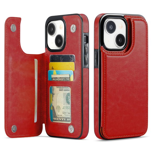 Funda tipo cartera Wefor para iPhone 15 Plus de 6,7" en cuero PU rojo