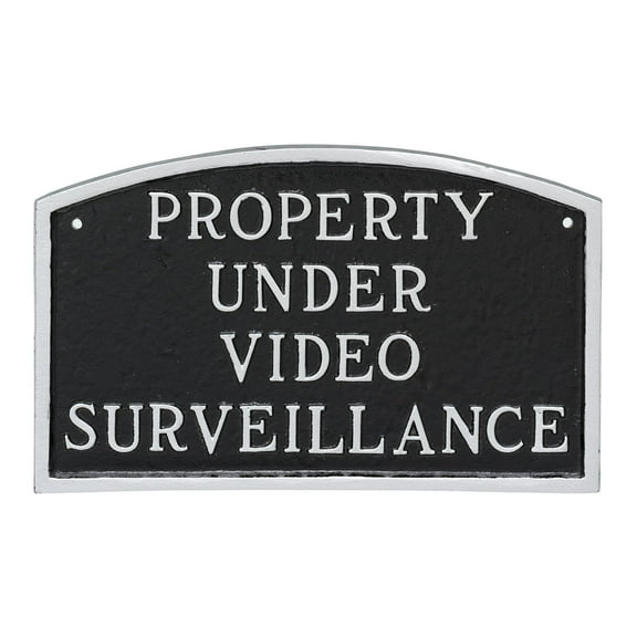 13" x 21" Large Arch Property Under Video Surveillance Statement Plaque Sign - Black/Silver