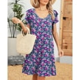 thumbnail image 3 of Alsol Lamesa Women's Summer Beach Vintage Floral Print Boho Dress Short Sleeve Midi Dress Sundress, 3 of 6