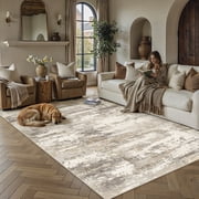 BERTHMEER 9'x12' Large Abstract Modern Area Rugs for Living Room Bedroom Dining Room Farmhouse Machine Washable Non-slip Rugs,Brown&Yellow