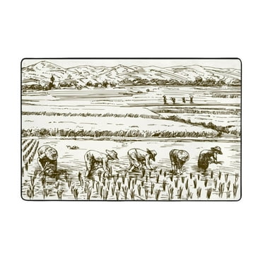 Rice Harvest Soft Indoor Outdoor Rug, Washable Rugs for Living Room, Non - Slip Floor Carpert, Bedroom Area Rug for Home