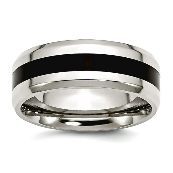 Stainless Steel Beveled Edge Black Enameled 8mm Polished Band Ring Size 13 Ring for Women and Men