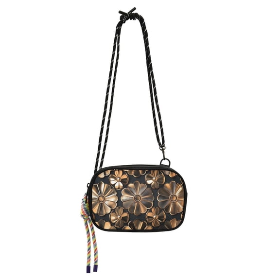 FORMRS Mini Crossbody Bag for Women Adjustable Shoulder Rope Travel Casual Phone Purse, Metallic Flower